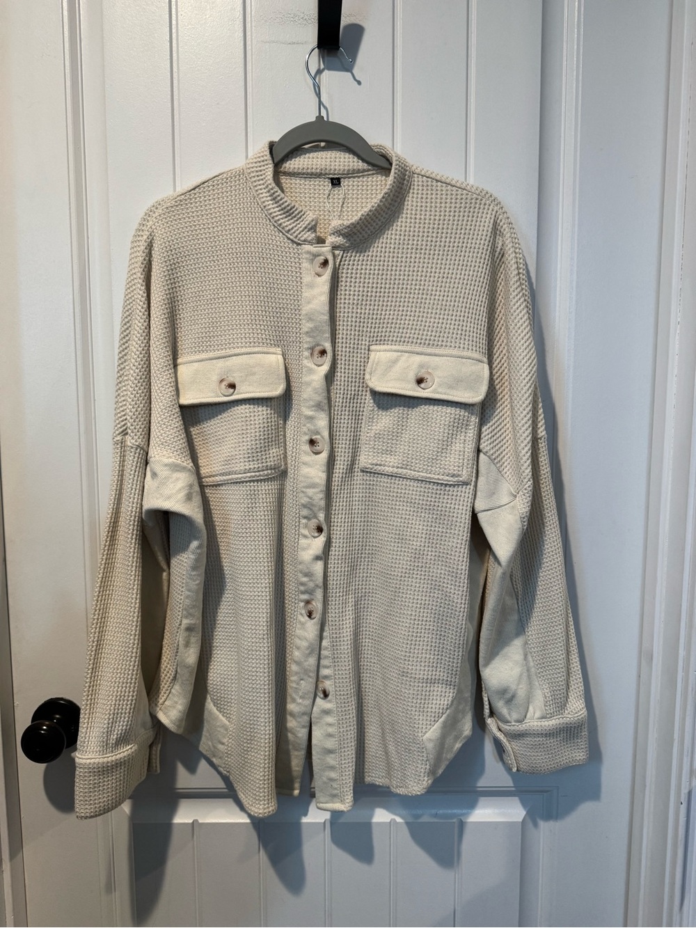 Source Unknown Cream Button-Down Waffle Knit Shirt Jacket